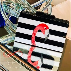 Stella, Elegant Striped Flamingo Acrylic Clutch